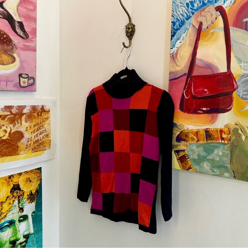 Colorful Checkered Turtleneck Sweater